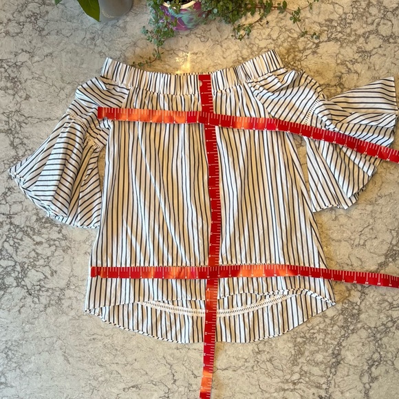 Chelsea28 Off the Shoulder High-Low Striped Top with Frilly Flowy Sleeves - XS - Picture 4 of 7